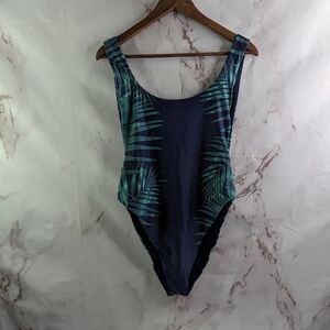 Aerie Swim Suit Womens Large Blue Green One Piece Bathing Swim Cut Out Open Back